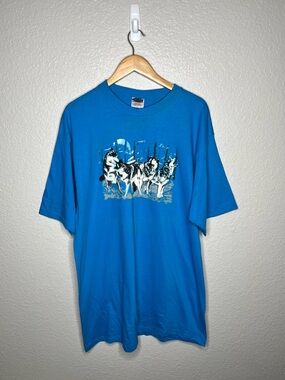 Vintage Wolf Moon Nature Graphic T-Shirt Blue Oversized Style Tee Size Large Y2K